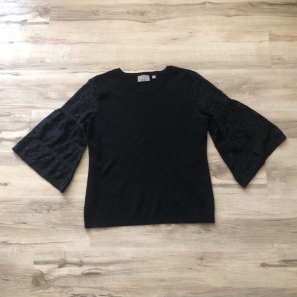 Cyrus Black Women's Top with Lace Bell Statement Sleeves